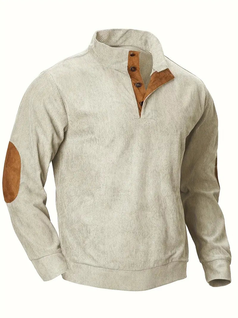 Gregory Sweater | Casual Corduroy Trui Met Retro Opstaande Kraag en V-hals voor mannen