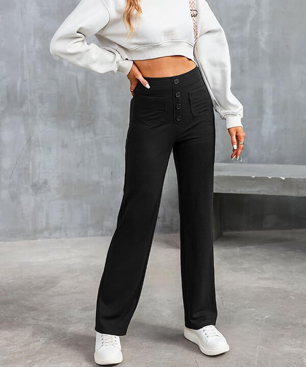 Naomi High Waist Pants | Trendy hoge taille broek met knopen en rechte pijpen voor dames