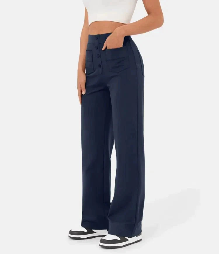 Naomi High Waist Pants | Trendy hoge taille broek met knopen en rechte pijpen voor dames