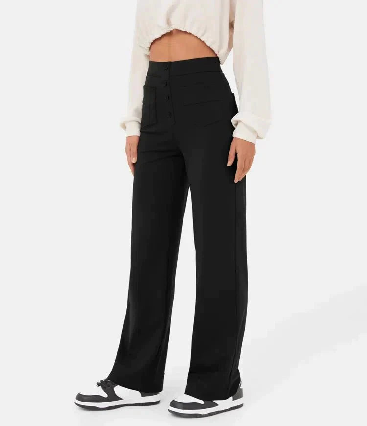 Naomi High Waist Pants | Trendy hoge taille broek met knopen en rechte pijpen voor dames