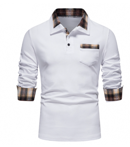 Tommy Polo | Longsleeve polo met patchwork kraag voor heren