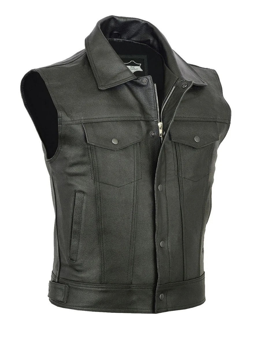 Davidson Leren Gilet | Klassiek vintage leren-look bikerjas / vest voor mannen