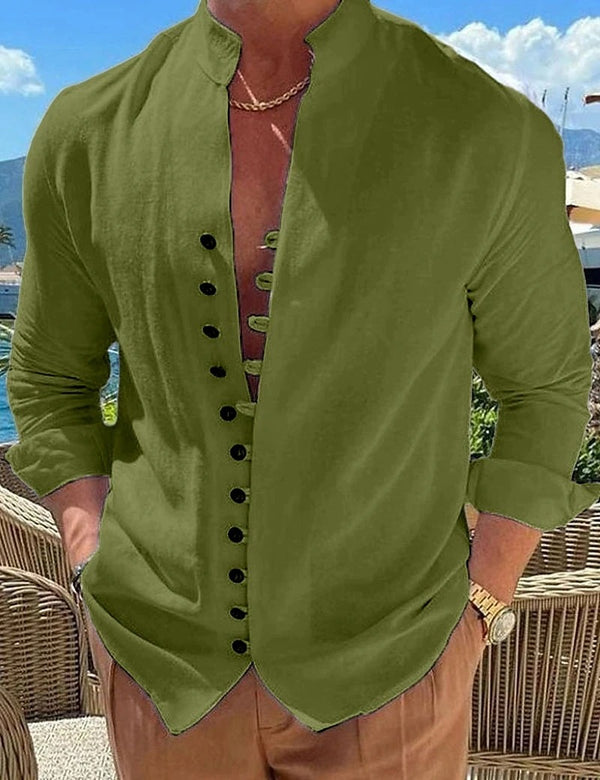 Capri Linnen Shirt | Stijlvol Casual Heren Overhemd met Mao-kraag en Lange Mouwen voor de Zomer