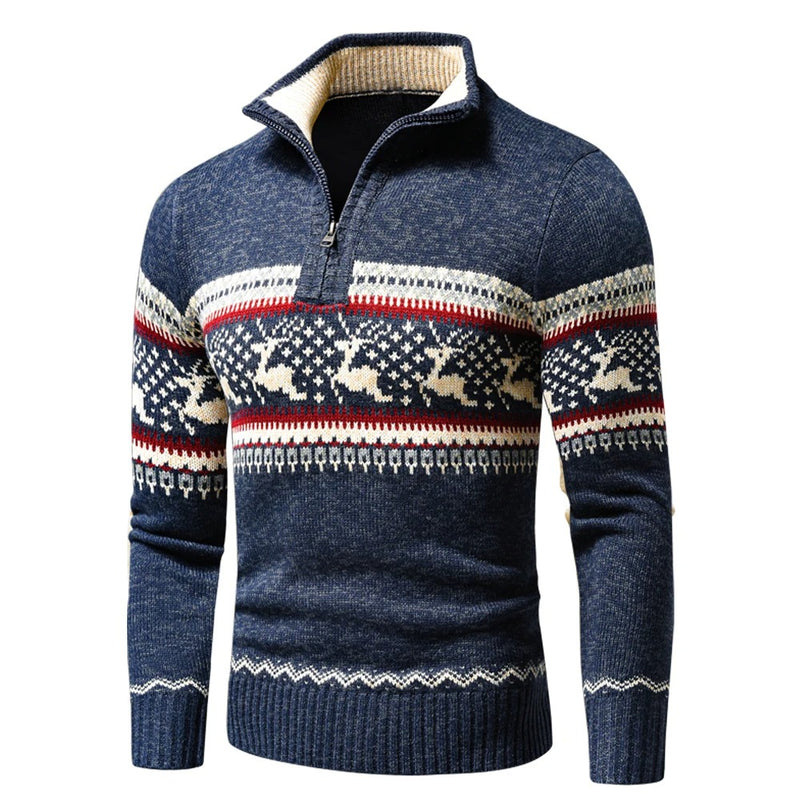 Polar Sweater | Gezellig warme kerst trui met rits en V-hals en hoge kraag voor heren