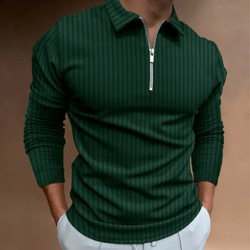 Dave Polo | Stijlvolle longsleeve polo met ritssluiting voor mannen