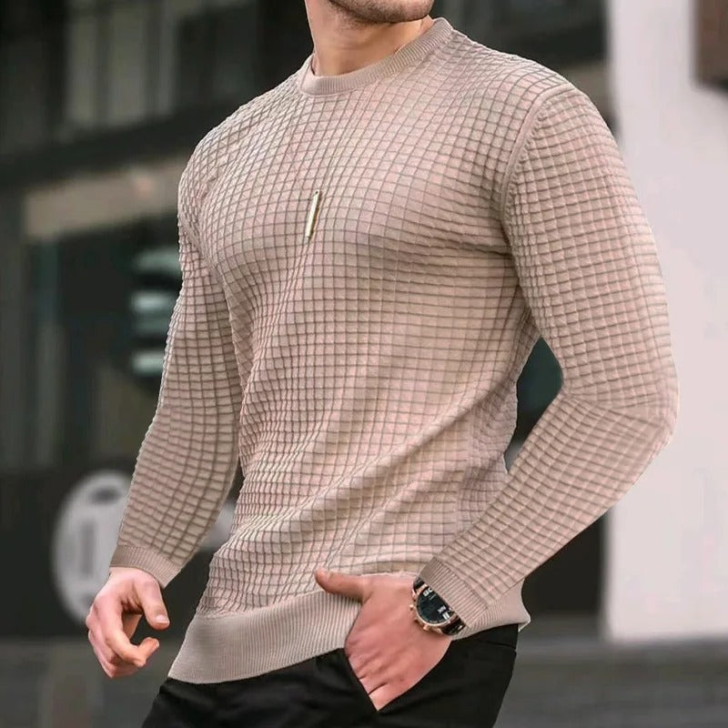 Maximus Sweater | Stijlvolle Casual geruite trui met ronde hals voor mannen, MuscleFit