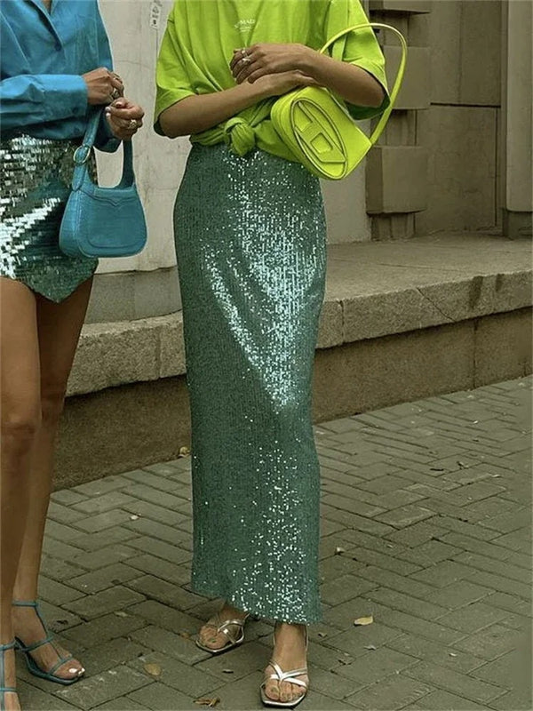 Luna Rok | Trendy lange hoge taille rok met glitters en pailletten voor dames