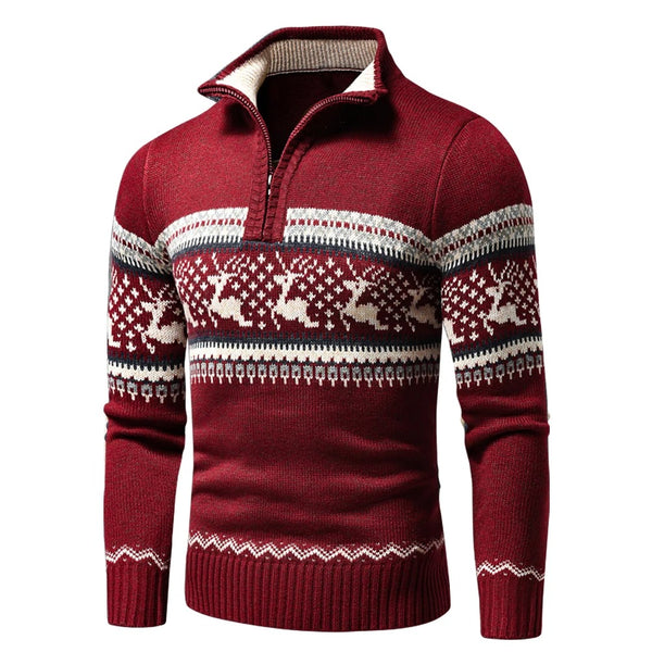 Polar Sweater | Gezellig warme kerst trui met rits en V-hals en hoge kraag voor heren