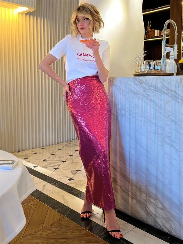 Luna Rok | Trendy lange hoge taille rok met glitters en pailletten voor dames