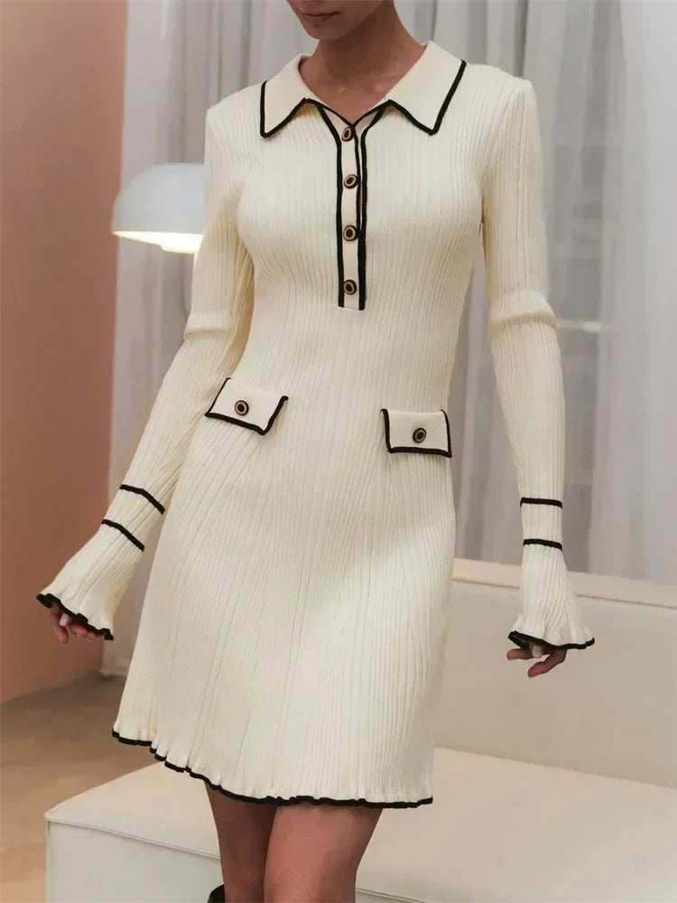 Sandra Maxi-jurk | Elegante gebreid mantelpak-look jurk met hoge taille