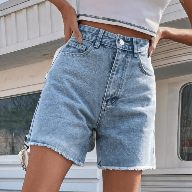 Zano Denim Shorts | Luxe dames korte broek met Gerafelde Uiteinden