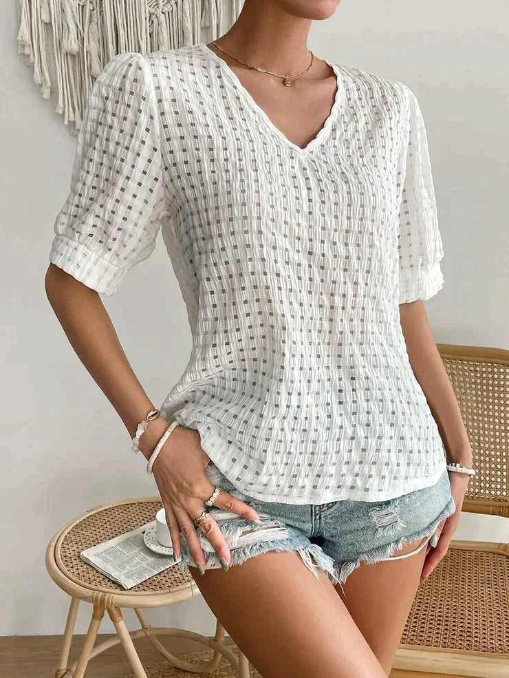 Zaria Zomer Top | Trendy witte blouse korte mouw dames