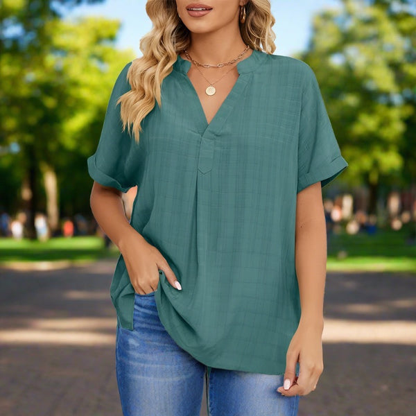 Olivia Blouse | Elegante V-hals groene blouse dames met korte mouwen