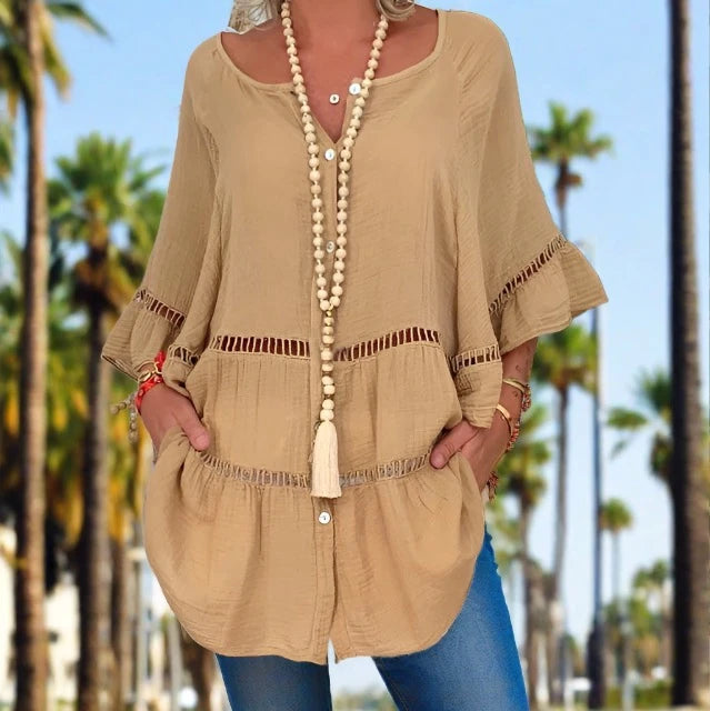 Nikkie blousejurk | Trendy Boho-stijl luchtige zomer blouse dames met korte mouwen