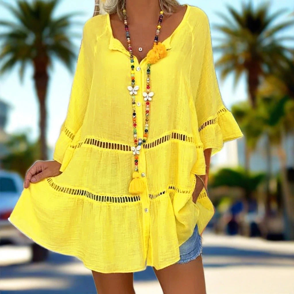 Nikkie blousejurk | Trendy Boho-stijl luchtige zomer blouse dames met korte mouwen