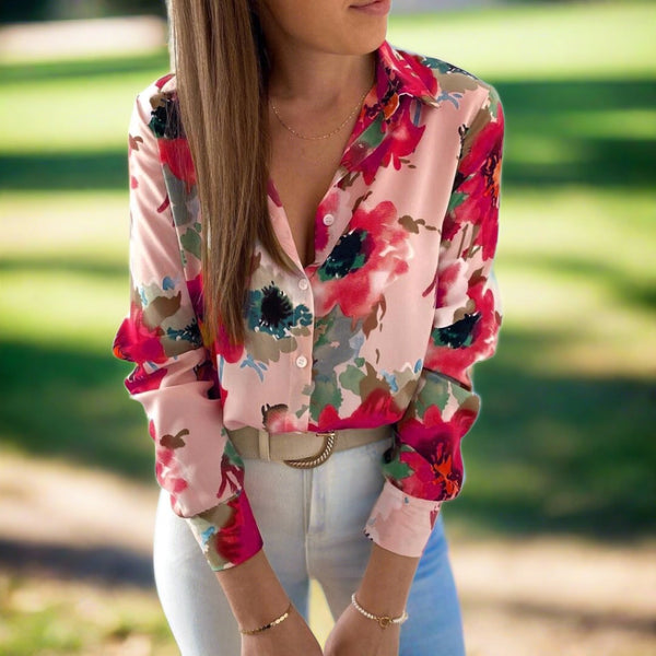 Zalana Floral Top | Elegante leuke overhemd blouse dames met lange mouwen en bloemenprint