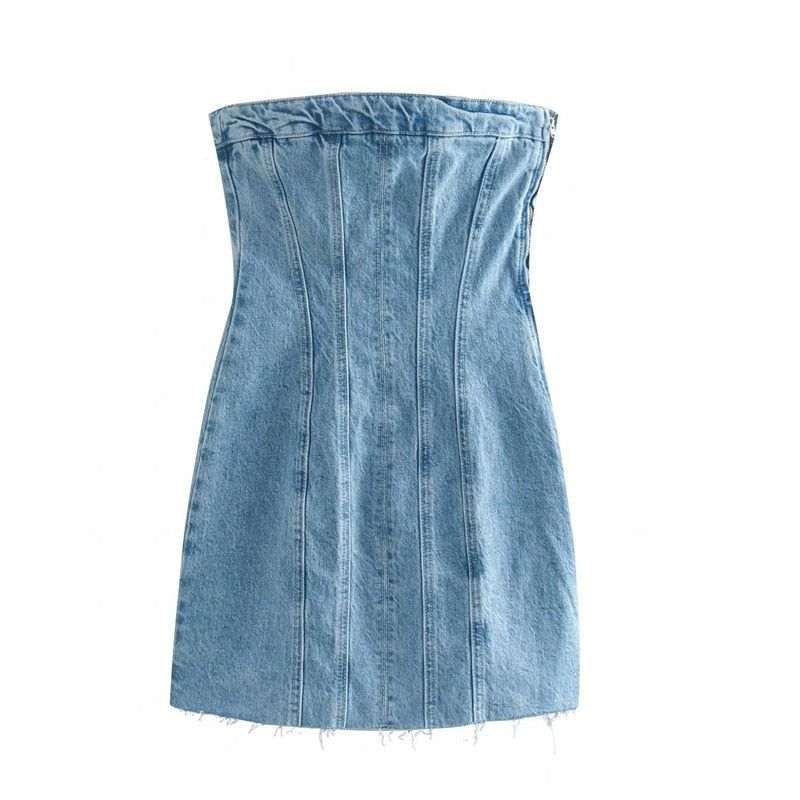 Deemz Denim Dress | Strapless hippe dames jurk met jeans-look