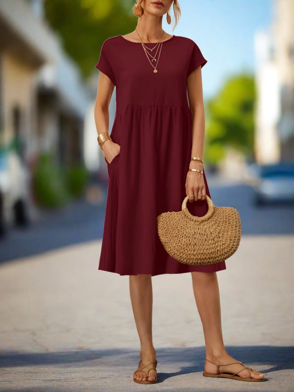 Toscana Casual Dress | Elegante luchtige knielengte zomerjurk met korte mouwen