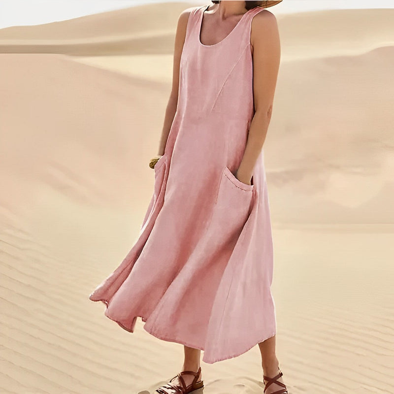 Zana Maxi Dress | Mouwloze jurk met 2 steekzakken