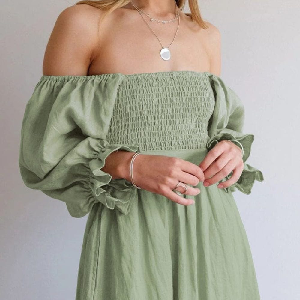 Claudia Dress | Elegante off-shoulder jurk met plofmouwen