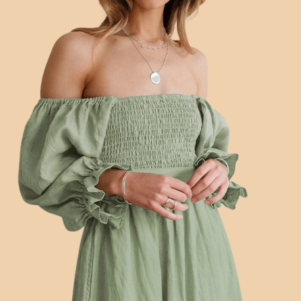 Claudia Dress | Elegante off-shoulder jurk met plofmouwen