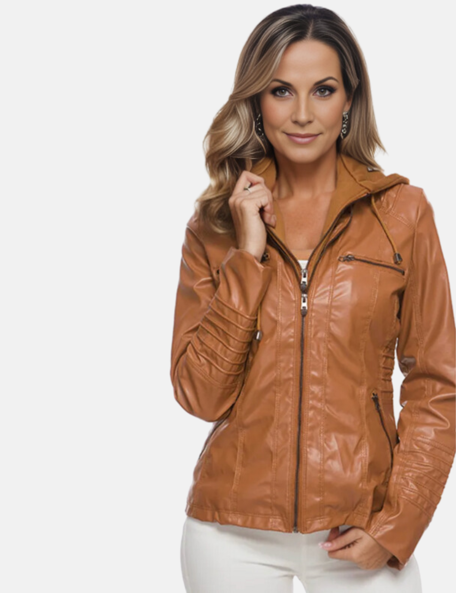 Kylie Leren jas | Casual Faux leren bikerjack met afneembare capuchon