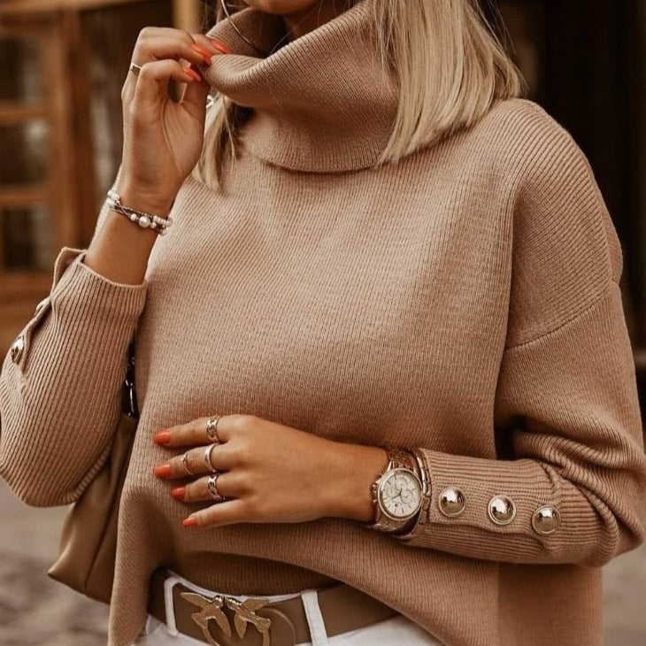 Lena Sweater | Elegante trendy trui met hoge kraag
